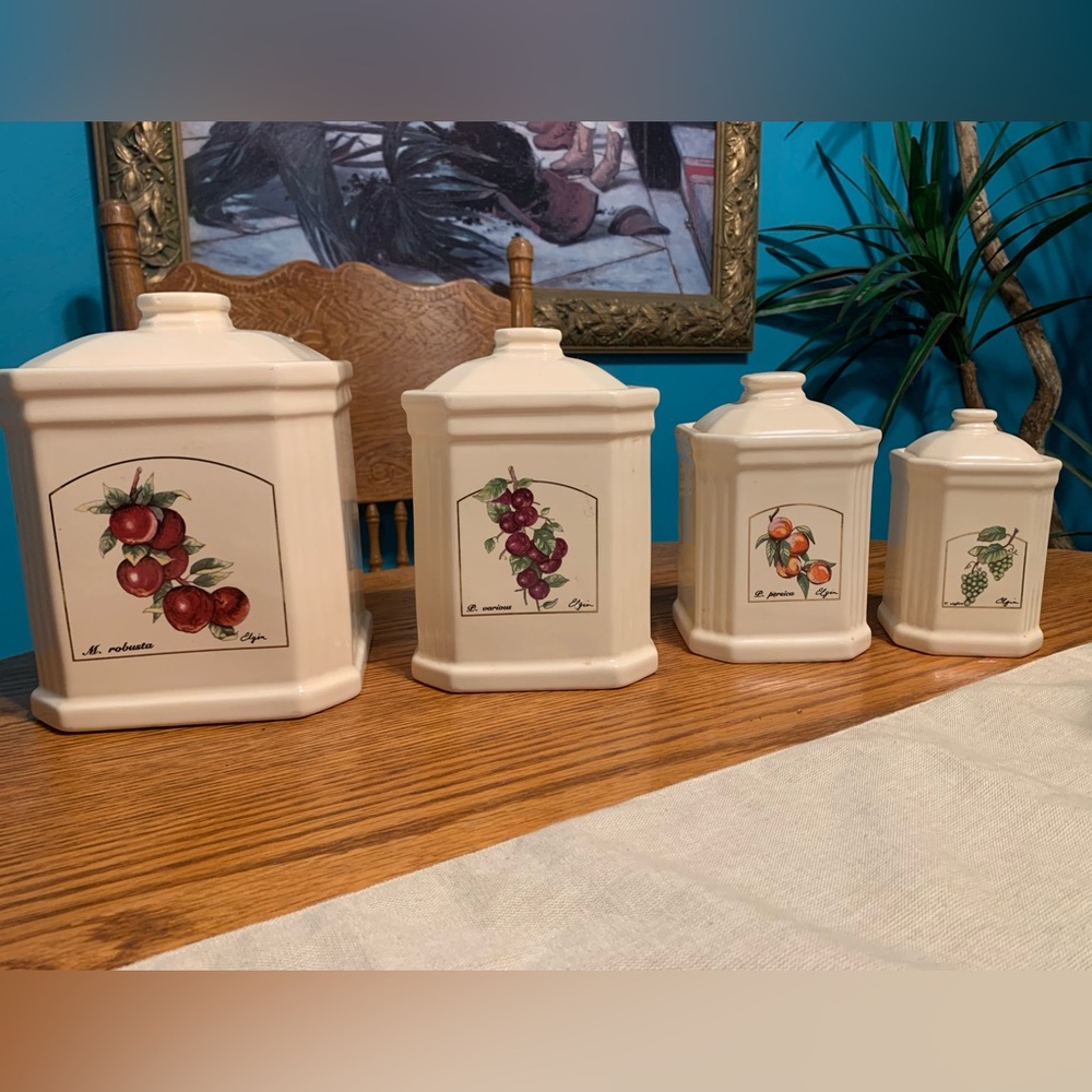 Vintage 1989 Four Piece Canister Set by Elgin Home Collection Fruit Series Rare